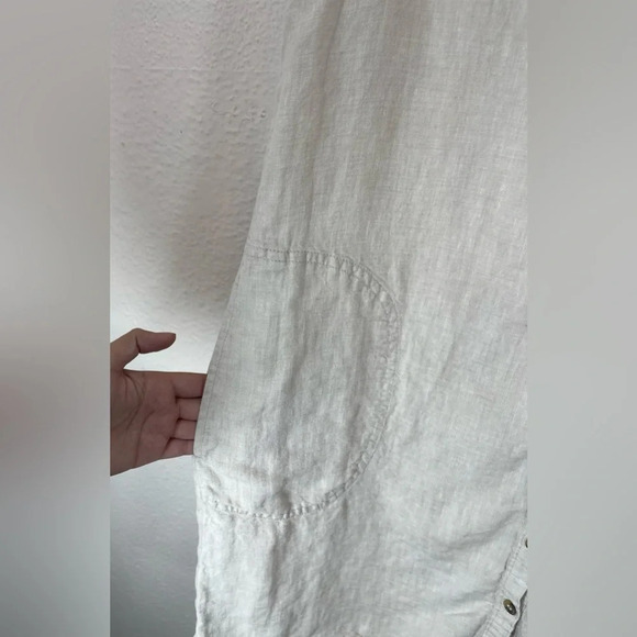 Tahari 100% Linen Beige Sleeveless Collared Button Down Shirt Dress Women Large - Picture 4 of 11